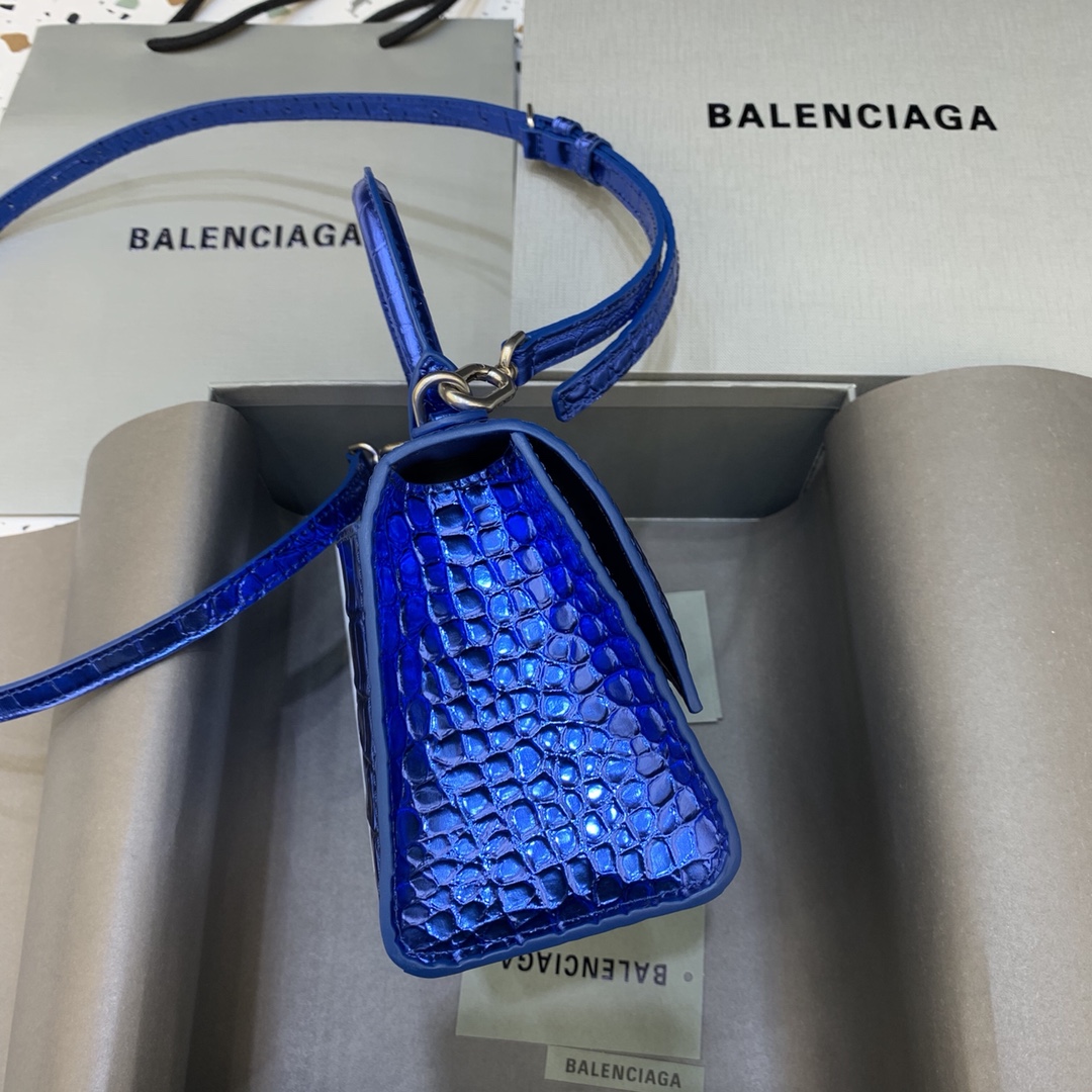 Balenciaga Hourglass XS Handbag Crocodile Embossed Shoulder Bag Blue